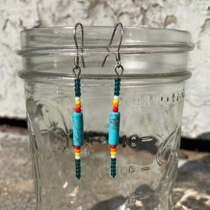 Handmade Native American Seed Bead Dangle Drop Earrings Pierced Ears